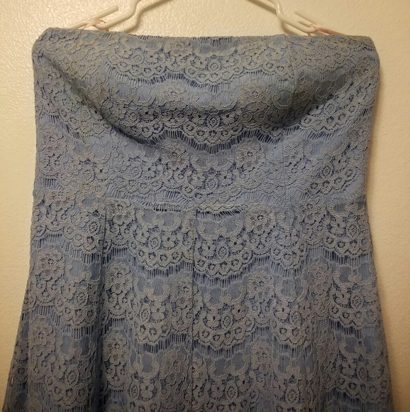 👗 Forever 21 Blue Strapless Floral Lace Dress Size Large - Picture 2 of 14